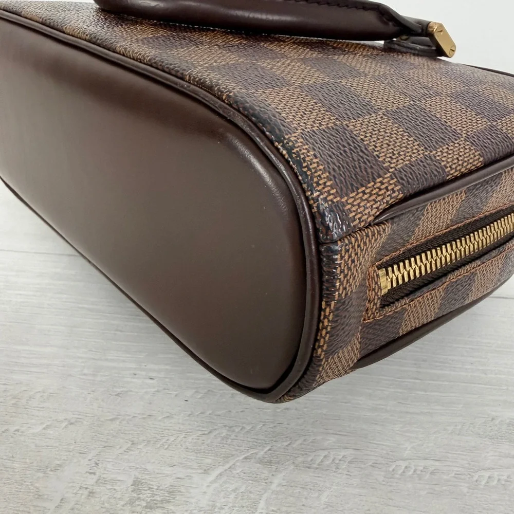 Louis Vuitton Damier Ebene Sarria Mini Handbag Brown Canvas Leather Bag Vintage